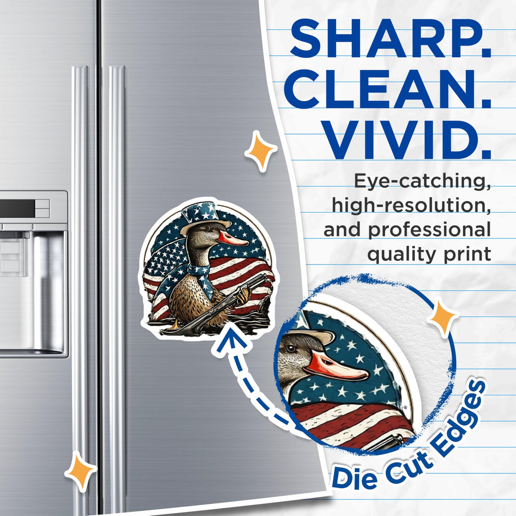 (2 Pack) Patriotic American Duck Hunting Magnets - Second Amendment USA Flag - Vehicle Refrigerator Locker Magnets - 5 Inches On Longest Side - Thick Durable Magnet - Made in USA - MAG21379