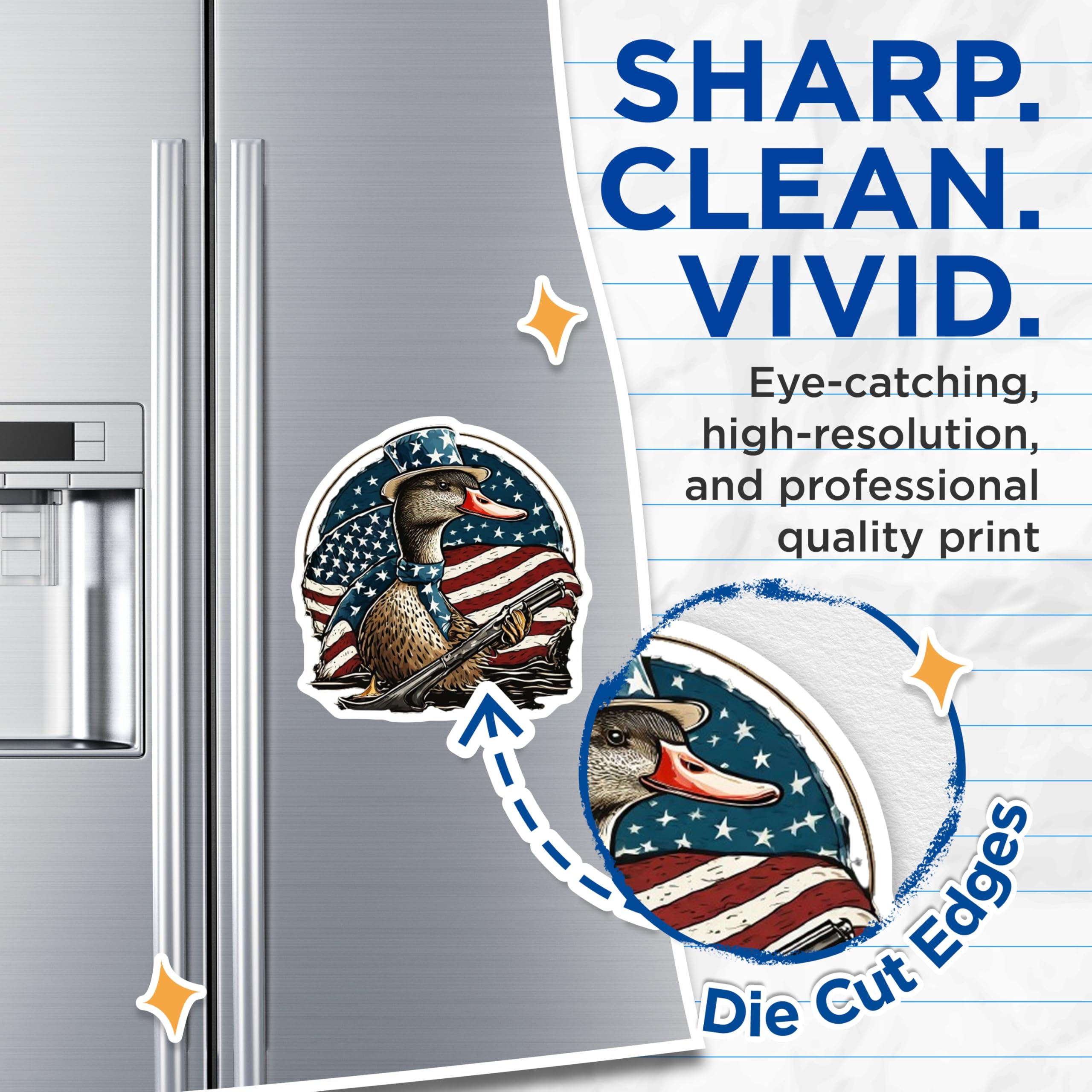 (2 Pack) Patriotic American Duck Hunting Magnets - Second Amendment USA Flag - Vehicle Refrigerator Locker Magnets - 5 Inches On Longest Side - Thick Durable Magnet - Made in USA - MAG21379