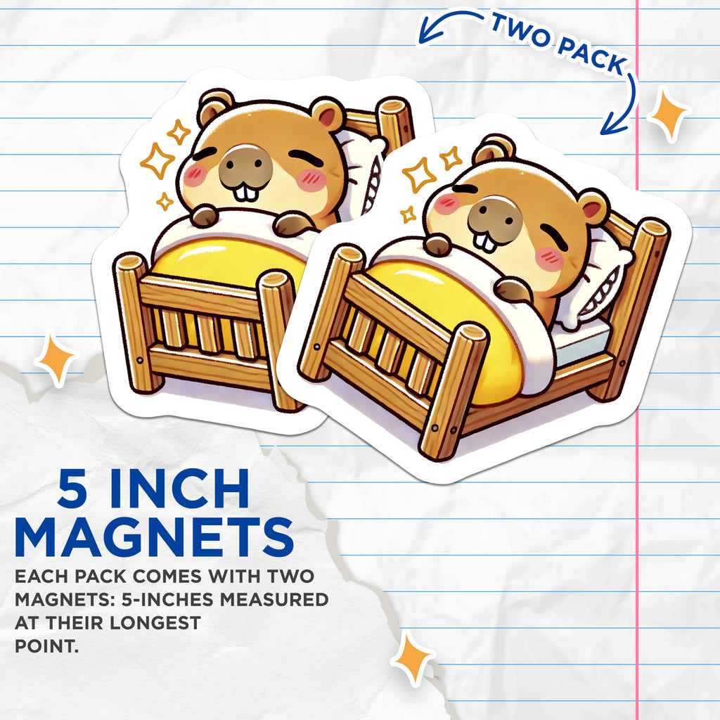 (2 Pack) Sleepy Capybara Magnets - Cute Animal Refrigerator - Cozy Desk Decor for Home Office - 5 Inches On Longest Side - Thick Durable Magnet - Made in USA - MAG39801