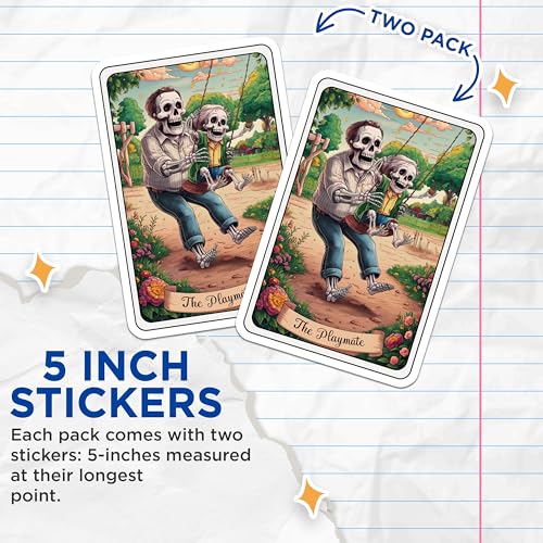 (2 Pack) The Playmate Skeleton Art Stickers - Creepy Halloween Decor - Unique Spooky Art Sticker Set - 5" On Longest Side - Sticks to Smooth Flat Surfaces - Made in USA - BMCS4482