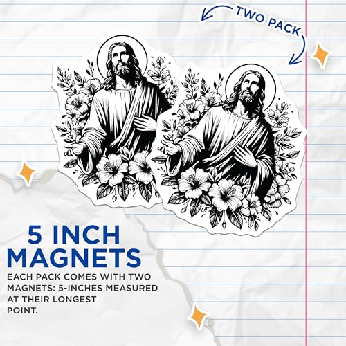 (2 Pack) Jesus Christ Art Magnets - Religious Decor - Christian Faith - Inspirational Magnet - 5" On Longest Side - for Cars, Fridges, Toolboxes - Made in USA - MAG7323