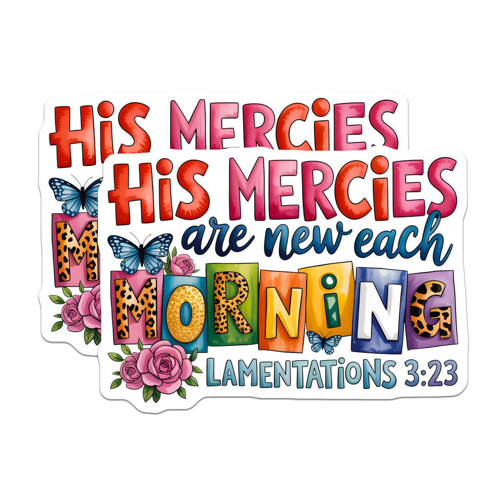 (2 Pack) His Mercies New Morning Magnets - Bible Verse Decor - Religious Magnets for Fridge - 5" On Longest Side - Premium Magnet - for Cars, Refrigerators, Toolboxes, Lockers - Made in USA - MAG14718