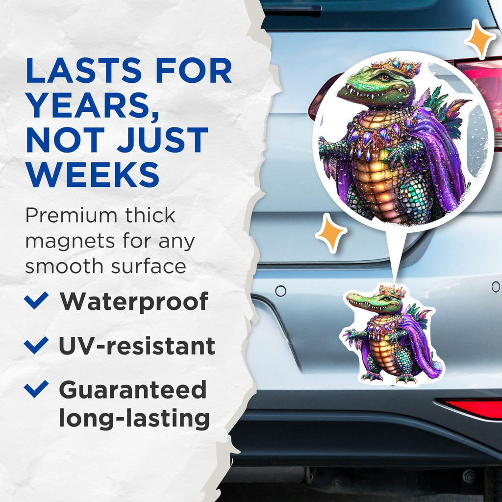 (2 Pack) King Alligator Magnets - Reptile Crowned Decor - Fantasy Alligator Fridge Magnets - 5" On Longest Side - Premium Magnet - for Cars, Refrigerators, Toolboxes, Lockers - Made in USA - MAG14862