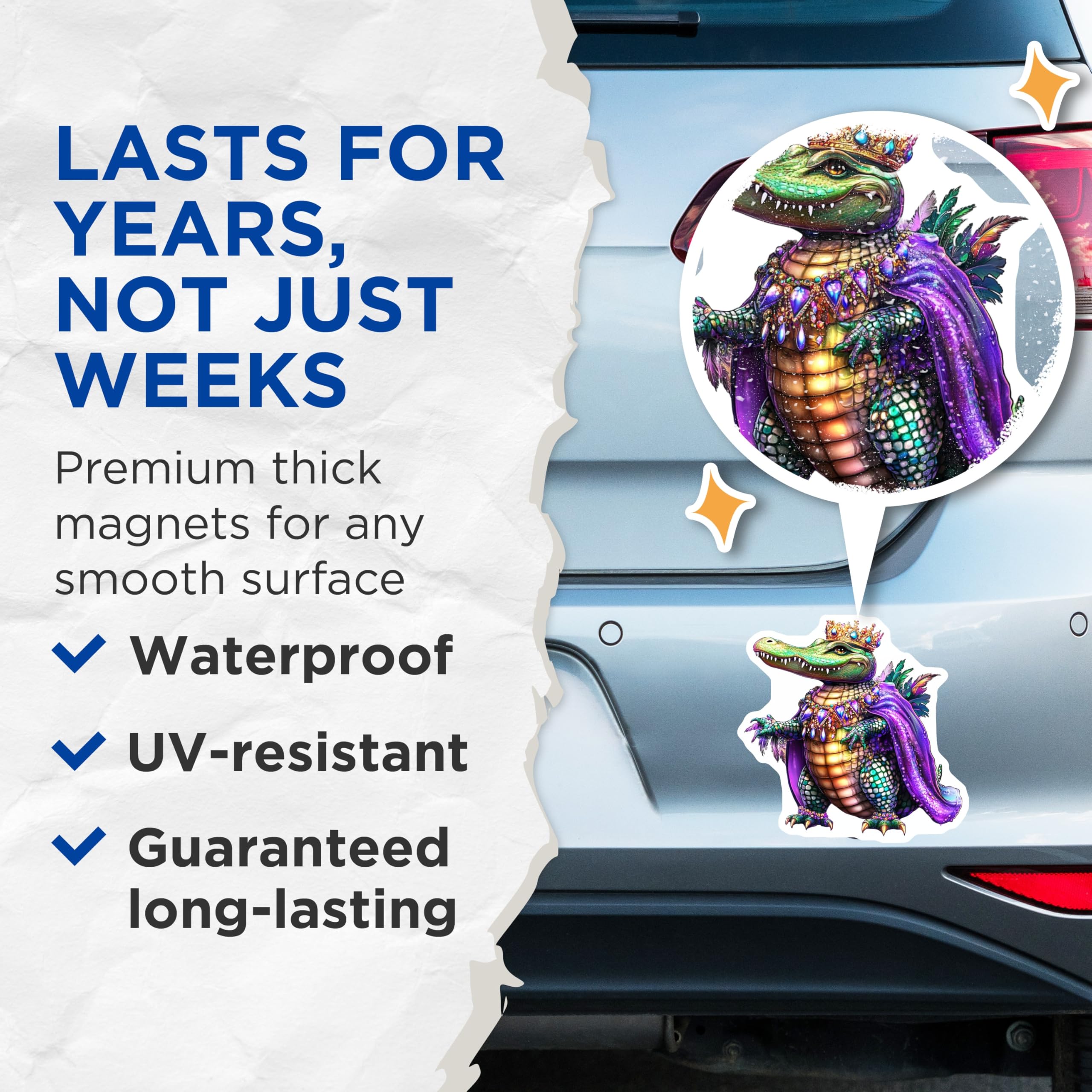 (2 Pack) King Alligator Magnets - Reptile Crowned Decor - Fantasy Alligator Fridge Magnets - 5" On Longest Side - Premium Magnet - for Cars, Refrigerators, Toolboxes, Lockers - Made in USA - MAG14862