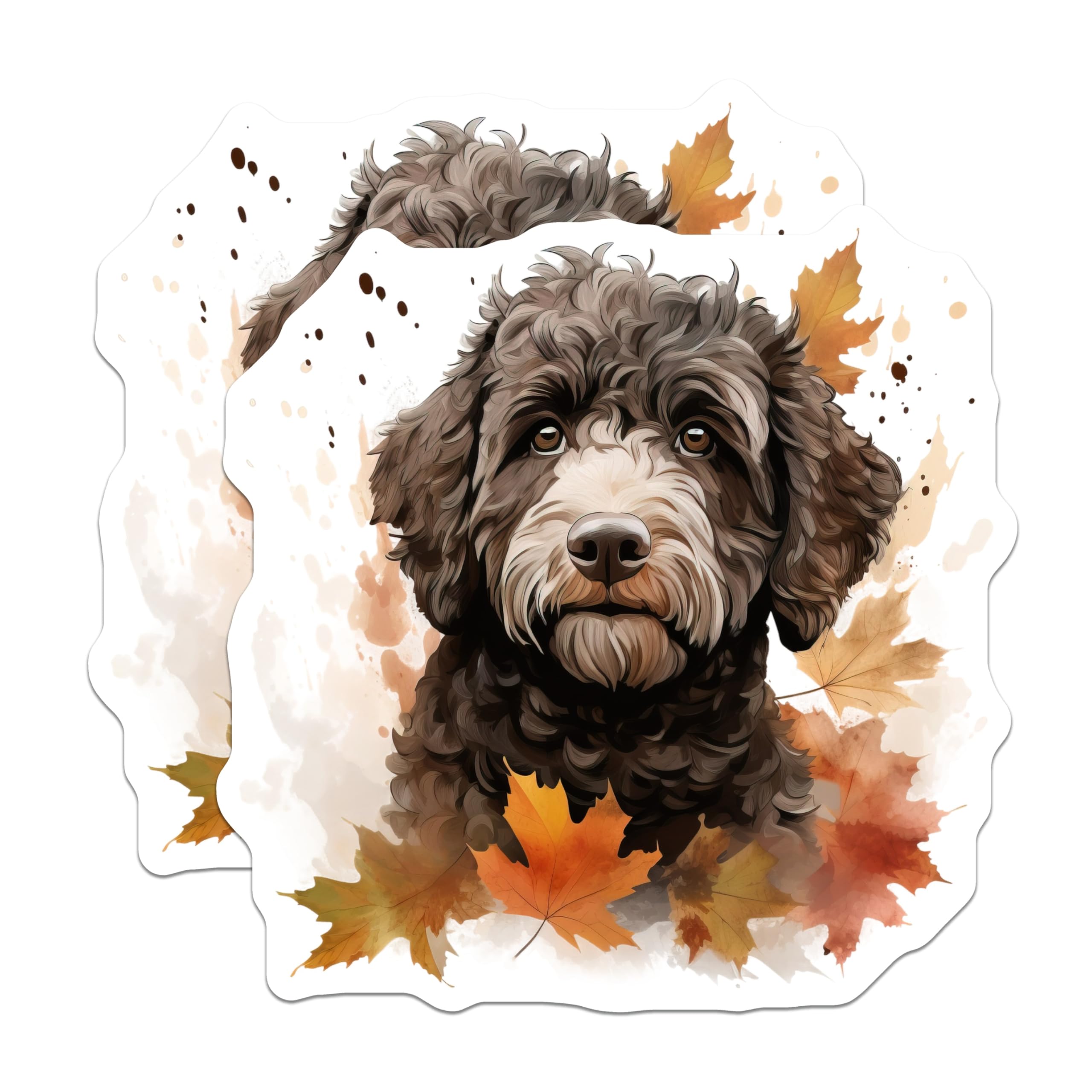 (2 Pack) Autumn Dog Magnets - Watercolor Goldendoodle Labradoodle Magnets - Fall Pet Lover Decor - 5 Inches On Longest Side - Thick Durable Magnet - Made in USA - MAG27563