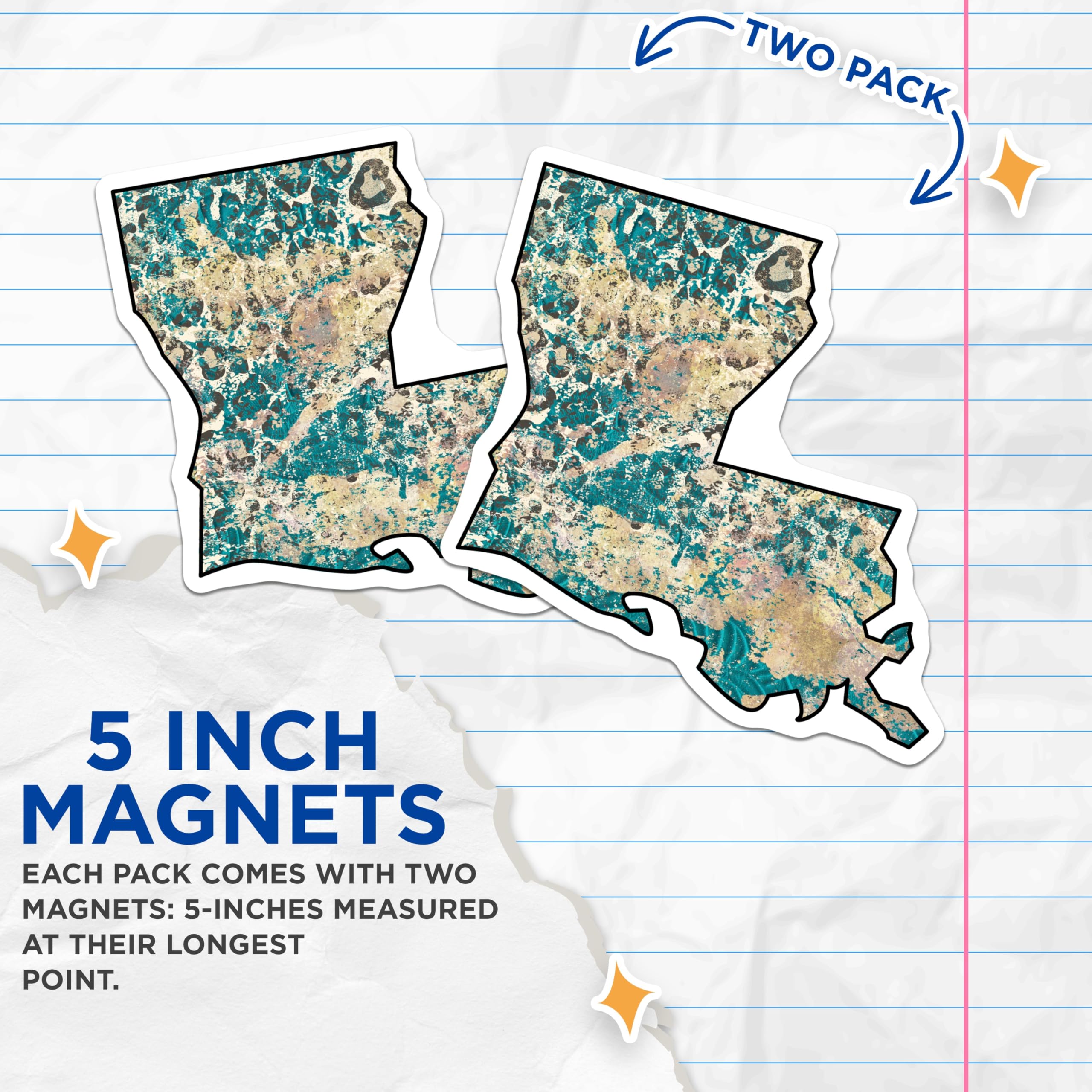 (2 Pack) Louisiana Map Magnets - Teal Leopard Print - Home Decor Accents - 5" On Longest Side - Premium Magnet - for Cars, Refrigerators, Toolboxes, Lockers - Made in USA - MAG18803