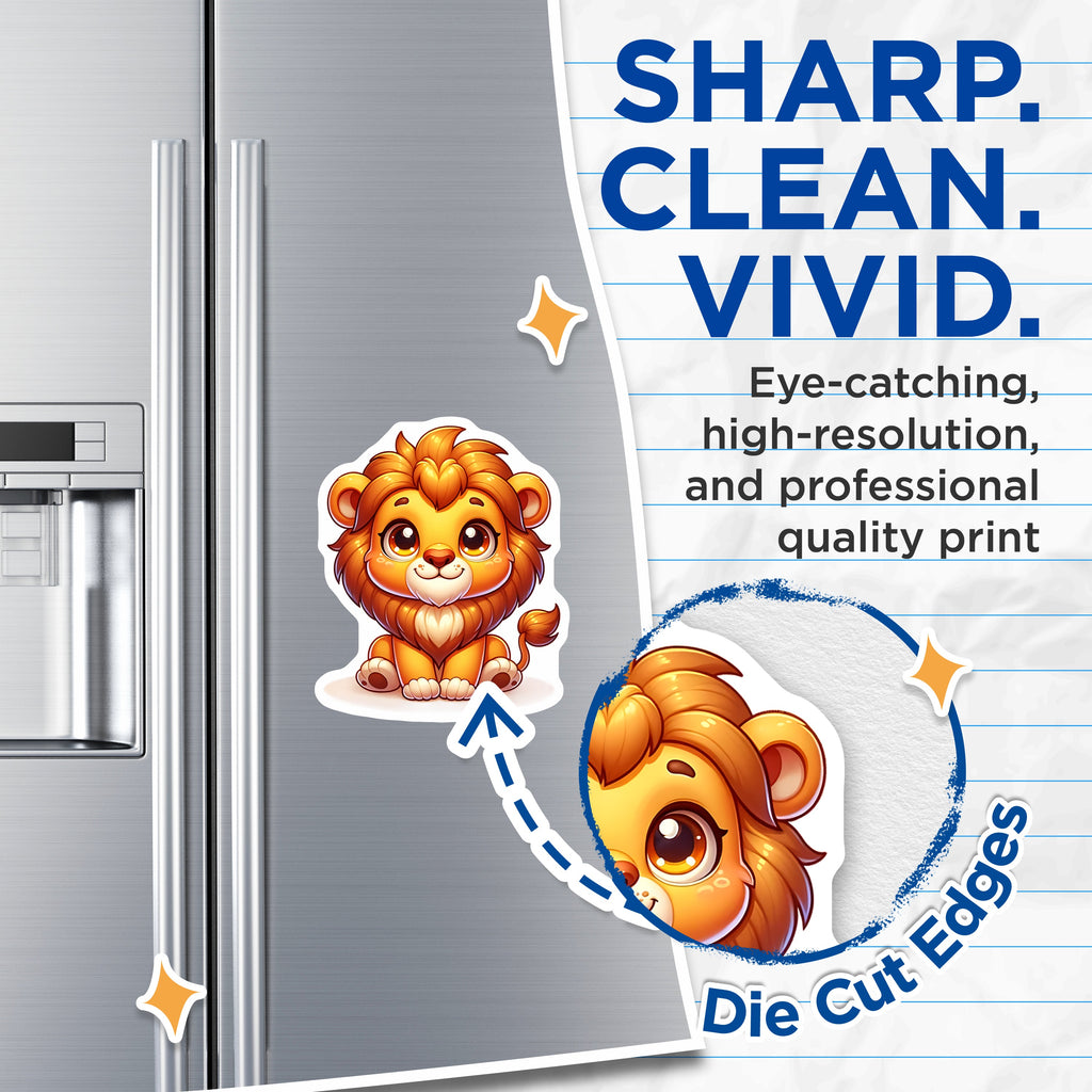 (2 Pack) Cute Lion Magnets - Baby Safari Animal Fridge Decor - Nursery Wall Art for Kids Room - Kawaii Cartoon Lion Cub - 5 Inches On Longest Side - Thick Durable Magnet - Made in USA - MAG38327