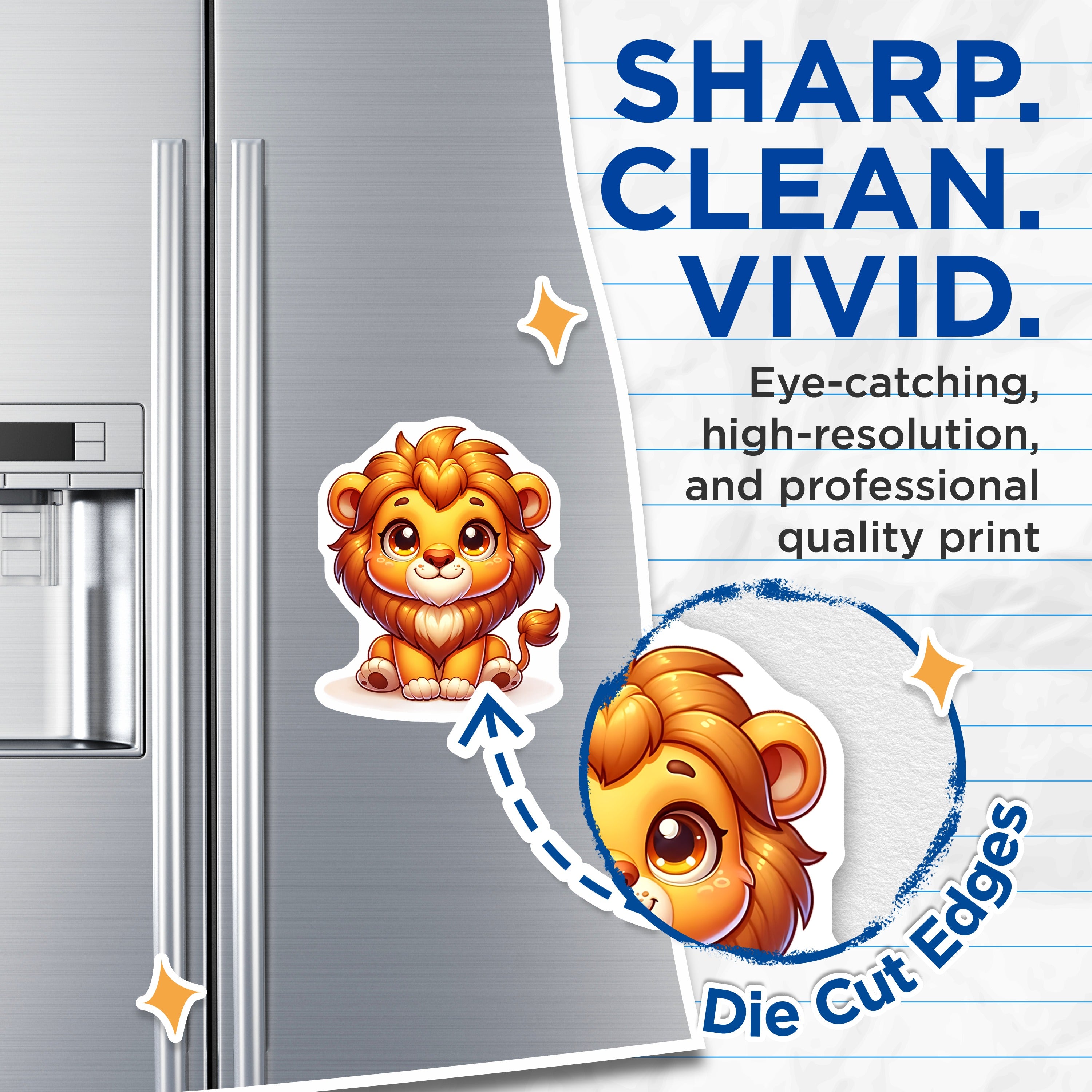 (2 Pack) Cute Lion Magnets - Baby Safari Animal Fridge Decor - Nursery Wall Art for Kids Room - Kawaii Cartoon Lion Cub - 5 Inches On Longest Side - Thick Durable Magnet - Made in USA - MAG38327