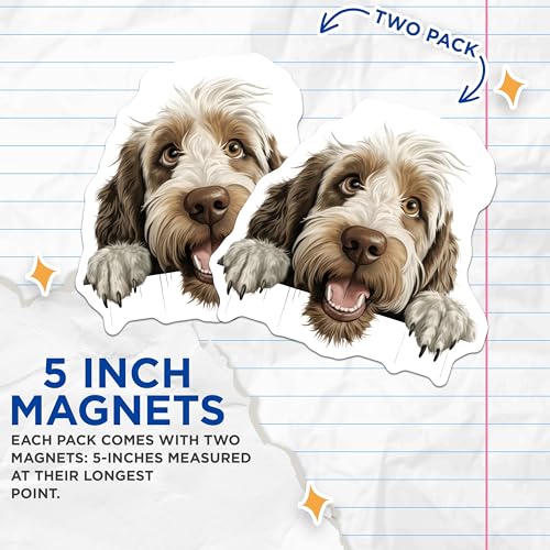 (2 Pack) Cute Puppy Illustration Magnet - Fridge or Locker Decor - 5" On Longest Side - Sticks to Smooth Flat Surfaces - Made in USA - MAG10286