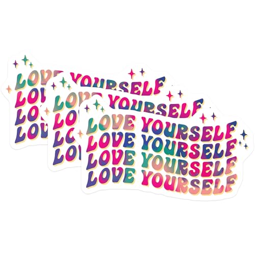 (3 Pack) Love Yourself Decals - Positive Affirmation Stickers - Laptop Decal - Encouragement Decal - 3 Inches On Longest Side - Easy Peel & Apply - Made in USA - 3MCS2009