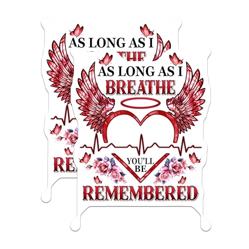 (2 Pack) As Long As I Breathe Youll Be Remembered Stickers - Heart Wings - Memorial - 5" On Longest Side - Sticks to Smooth Flat Surfaces - Made in USA - BMCS6131