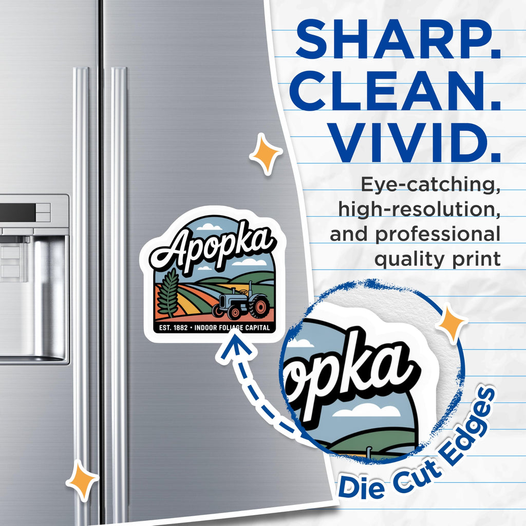 (2 Pack) Apopka Florida Magnets - Tractor Landscape Art - City Souvenir Fridge Magnets - 5" On Longest Side - Premium Magnet - for Cars, Refrigerators, Toolboxes, Lockers - Made in USA - MAG18188