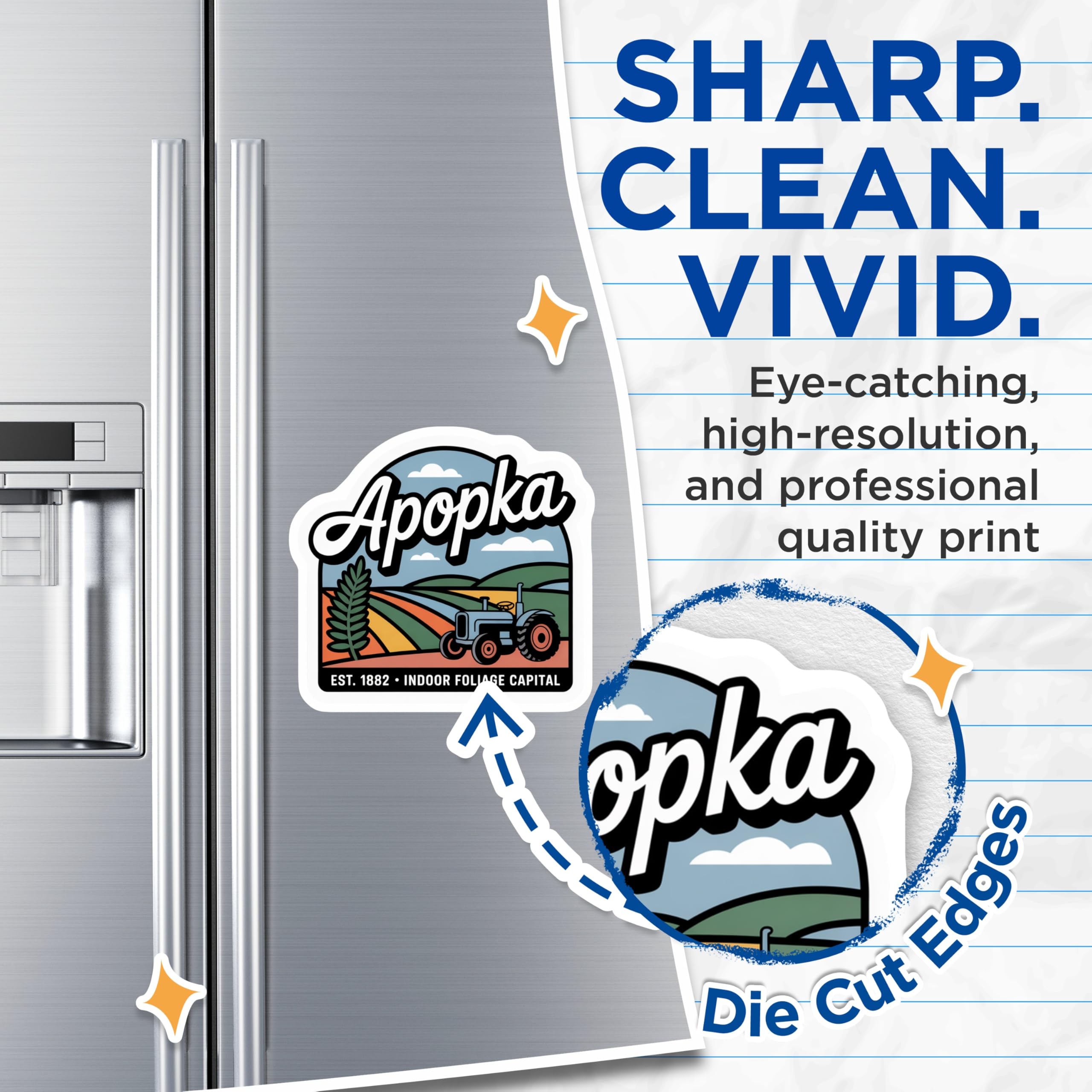 (2 Pack) Apopka Florida Magnets - Tractor Landscape Art - City Souvenir Fridge Magnets - 5" On Longest Side - Premium Magnet - for Cars, Refrigerators, Toolboxes, Lockers - Made in USA - MAG18188