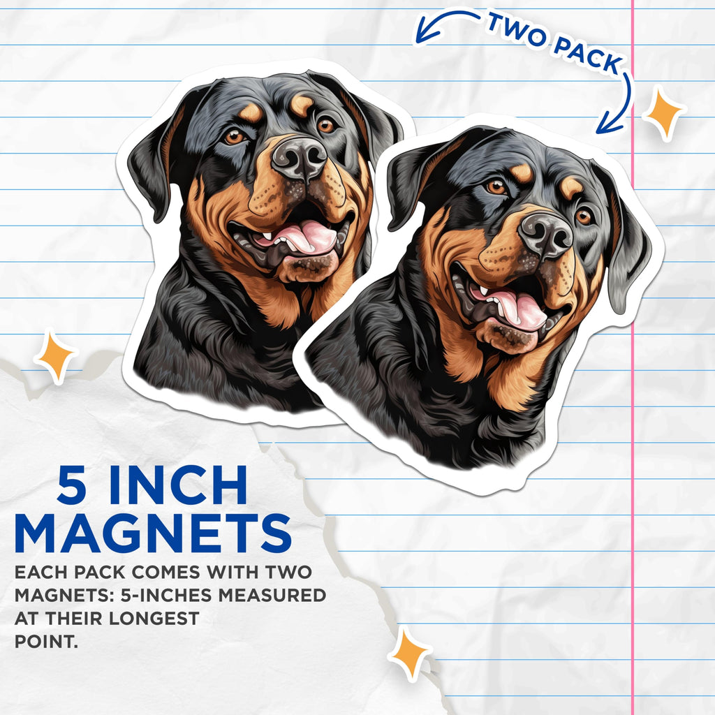 (2 Pack) Rottweiler Dog Magnets - Pet Owner Refrigerator Decor - Animal Lover Dog Mom Dad Gifts - 5 Inches On Longest Side - Thick Durable Magnet - Made in USA - MAG26548