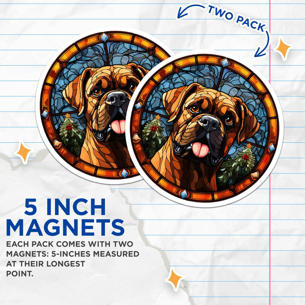 (2 Pack) Stained Glass Mastiff Magnets - Christmas Dog Decor - Pet Parent Holiday Art - 5 Inches On Longest Side - Thick Durable Magnet - Made in USA - MAG26136