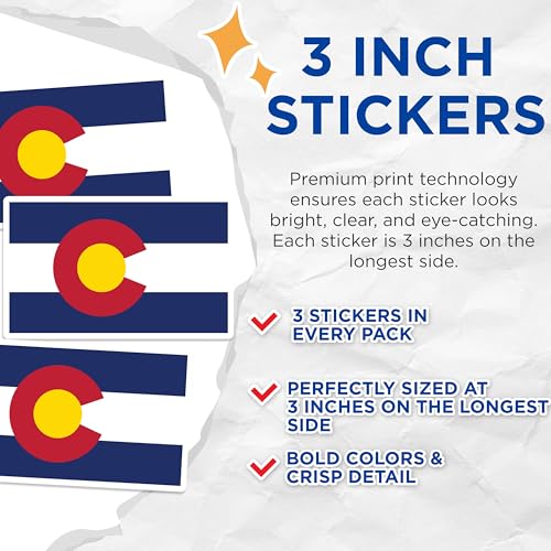 (3 Pack) Colorado Flag Decals - State Pride - Laptop Decal - 3 Inches On Longest Side - Easy Peel & Apply - Made in USA - 3MCS0178