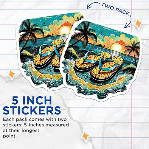 (2 Pack) Tropical Sunset Stickers - Summer Vacation Theme - 5" On Longest Side - Sticks to Smooth Flat Surfaces - Made in USA - BMCS9316 - BMCS9316