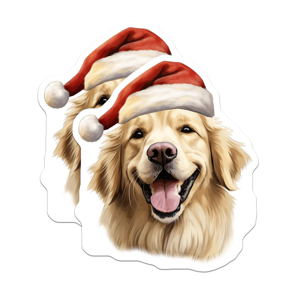 (2 Pack) Golden Retriever Christmas Magnets - Santa Dog Holiday Decor - Pet Lover Fridge Accessory - 5 Inches On Longest Side - Thick Durable Magnet - Made in USA - MAG26173