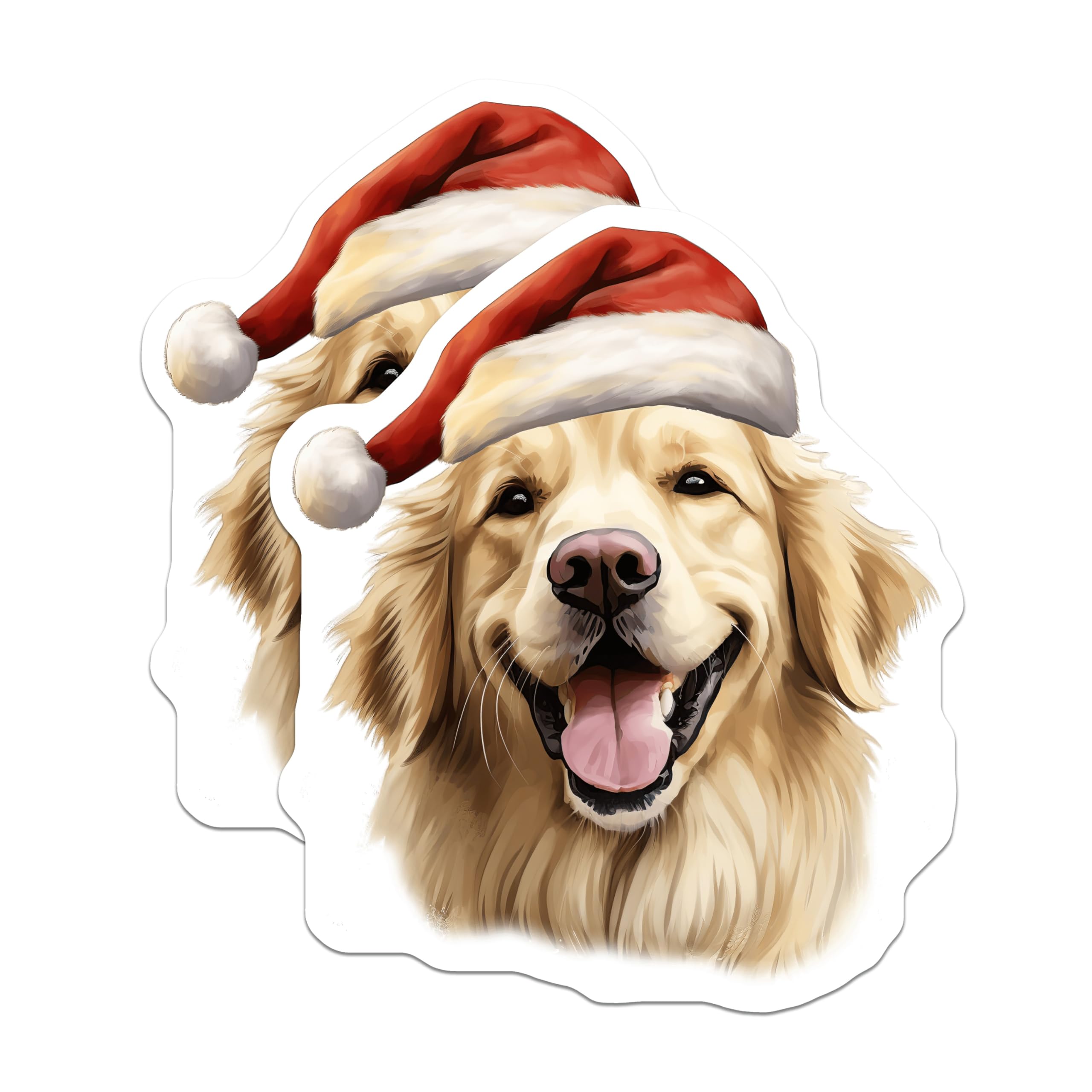 (2 Pack) Golden Retriever Christmas Magnets - Santa Dog Holiday Decor - Pet Lover Fridge Accessory - 5 Inches On Longest Side - Thick Durable Magnet - Made in USA - MAG26173