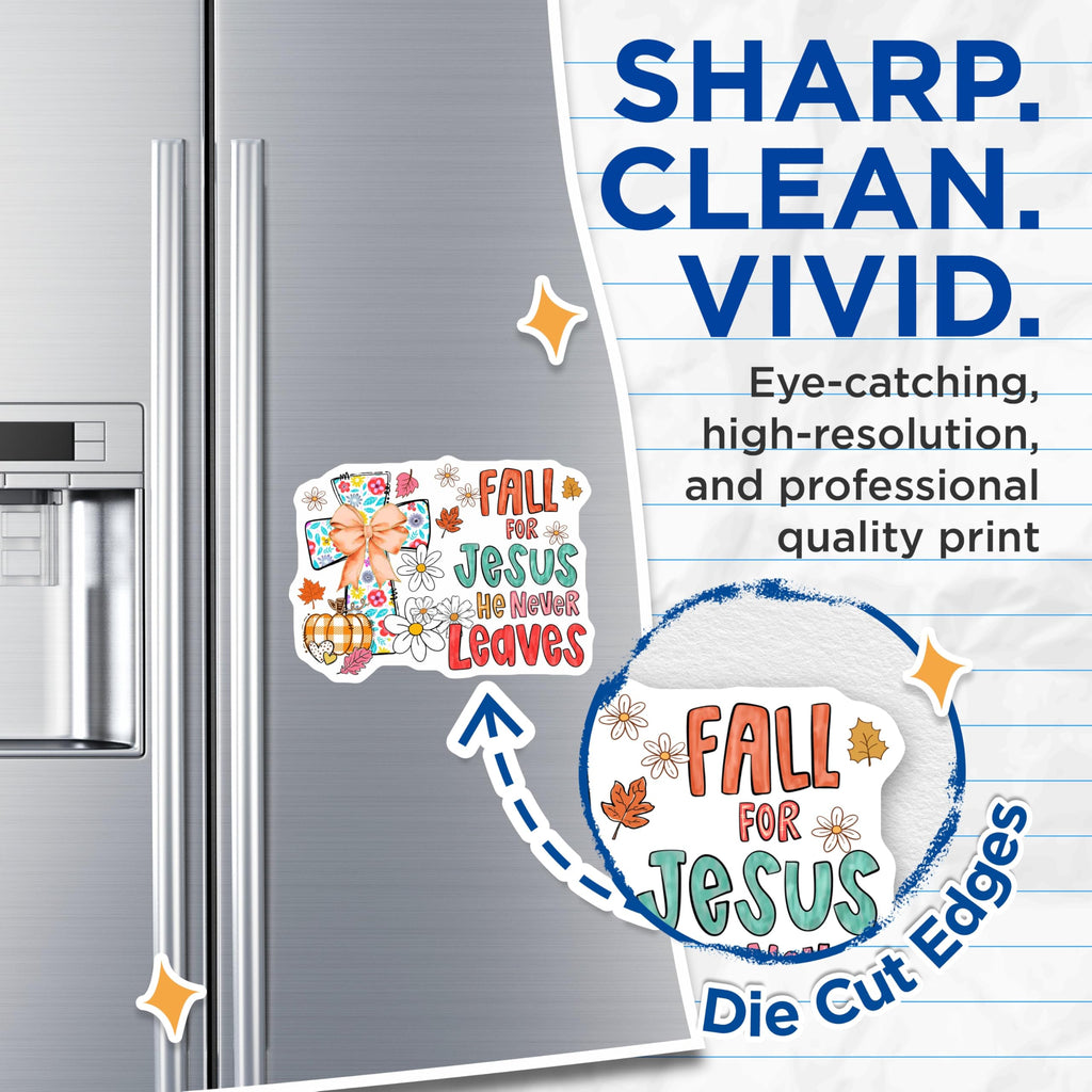 (2 Pack) Fall for Jesus Magnets - Christian Autumn Decor - Inspirational Faith Message - 5 Inches On Longest Side - Thick Durable Magnet - Made in USA - MAG24089