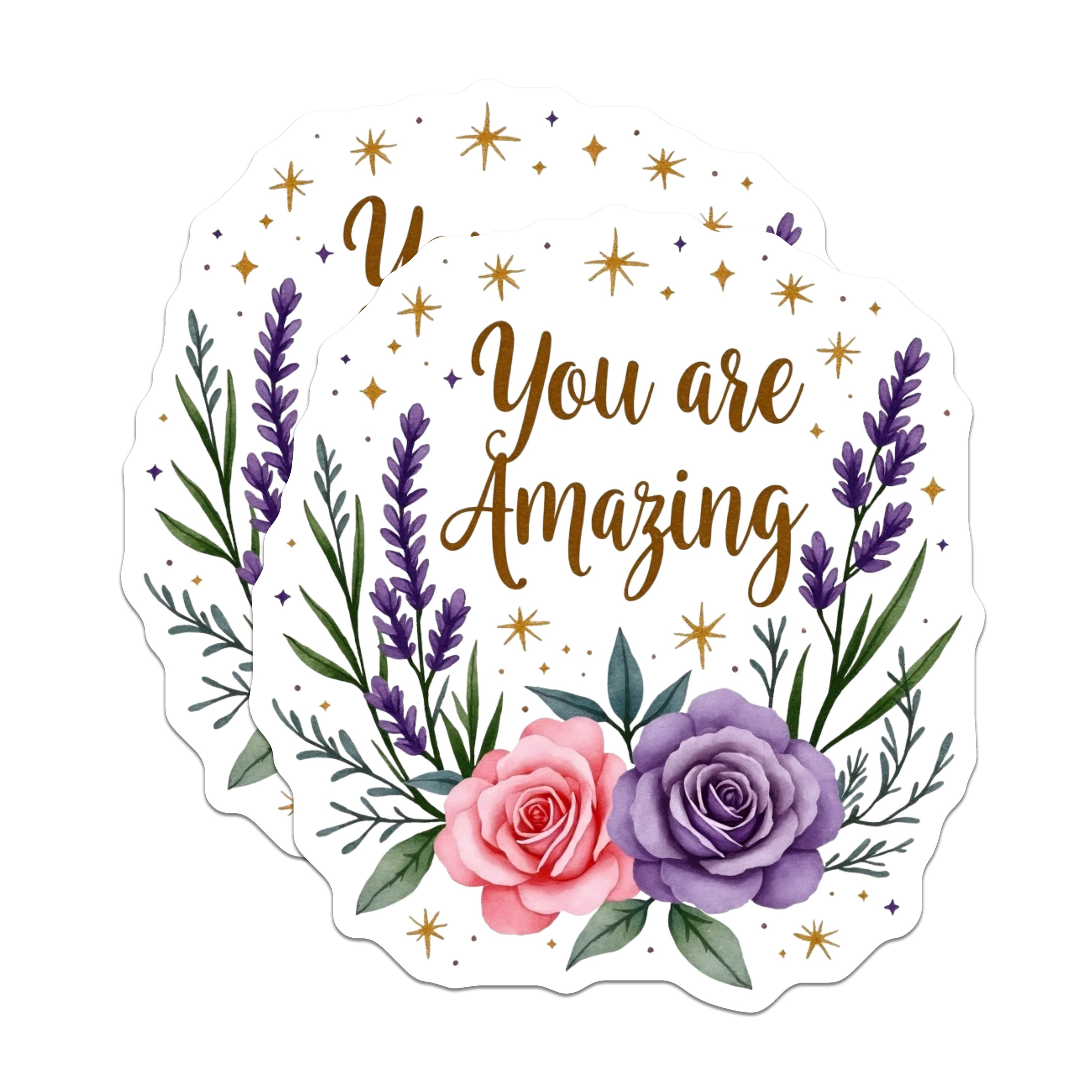 (2 Pack) You are Amazing Quote Magnets - Floral Lavender Rose - Positive Affirmation Fridge - Watercolor Art - 5 Inches On Longest Side - Thick Durable Magnet - Made in USA - MAG39486