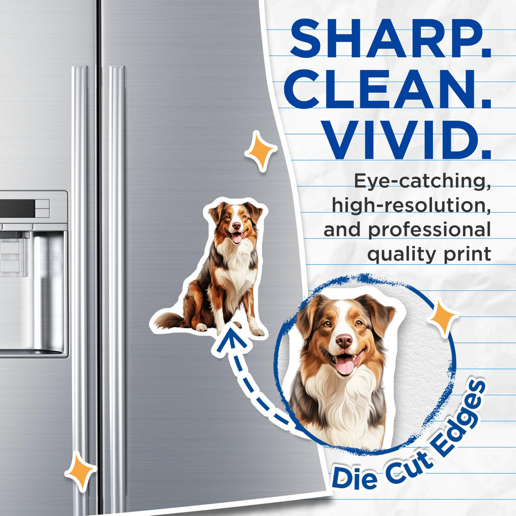 (2 Pack) Australian Shepherd Magnets - Red Merle Aussie Dog - Pet Lover Refrigerator Decor - 5 Inches On Longest Side - Thick Durable Magnet - Made in USA - MAG26555