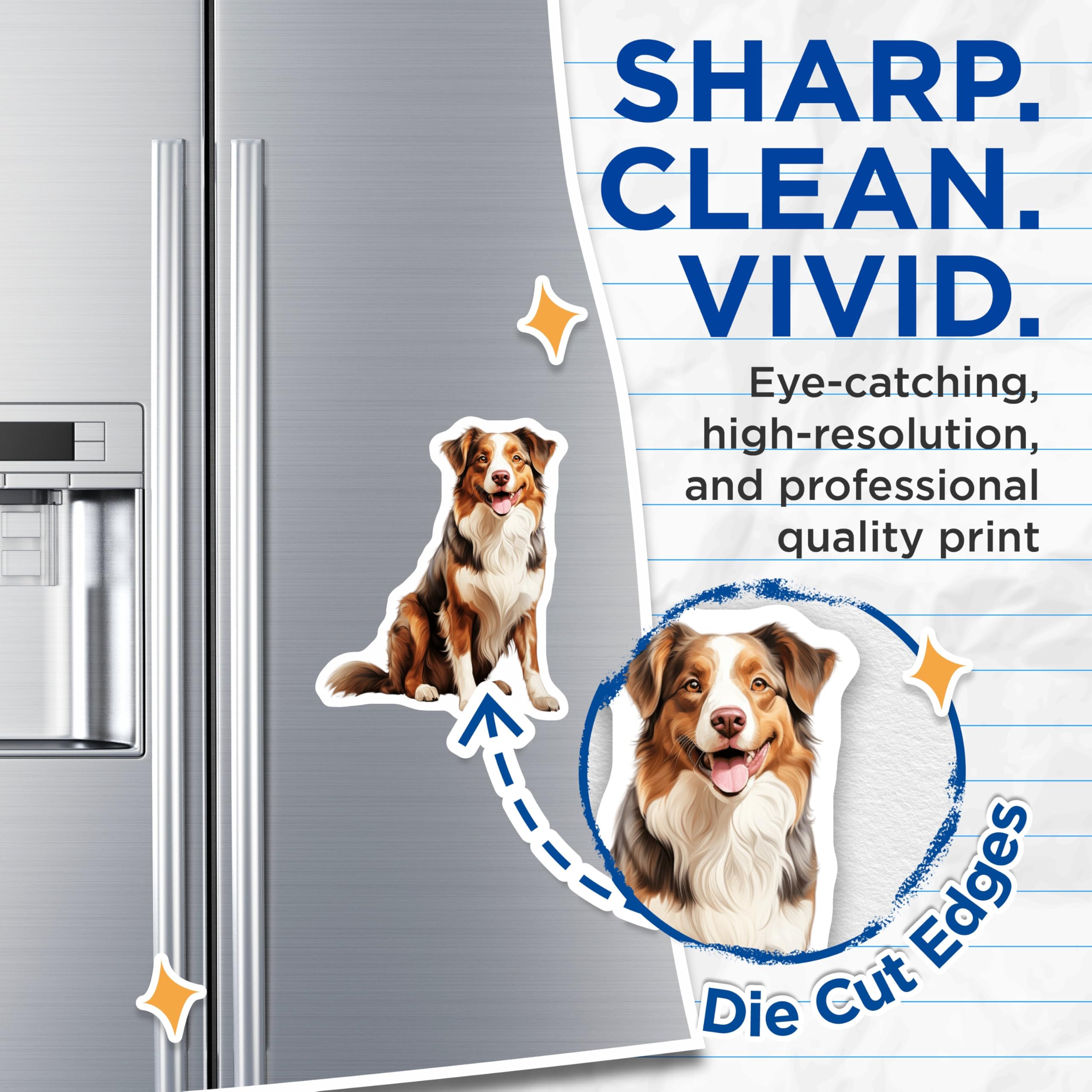 (2 Pack) Australian Shepherd Magnets - Red Merle Aussie Dog - Pet Lover Refrigerator Decor - 5 Inches On Longest Side - Thick Durable Magnet - Made in USA - MAG26555