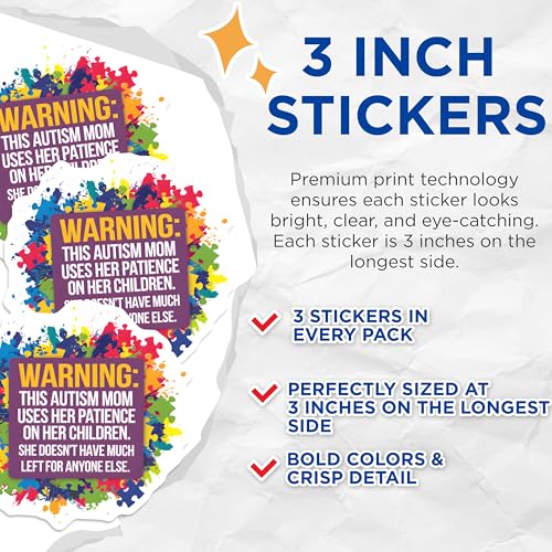 (3 Pack) Autism Mom Decals - Patience Quote - Puzzle Piece Stickers- 3 Inches On Longest Side - Easy Peel & Apply - Made in USA - 3MCS5411