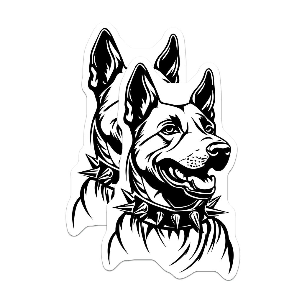 (2 Pack) German Shepherd Magnets - K9 Dog Lover Decor - Spiked Collar Strong Dog Art - Pet Owner Fridge Magnets - 5 Inches On Longest Side - Thick Durable Magnet - Made in USA - MAG36174
