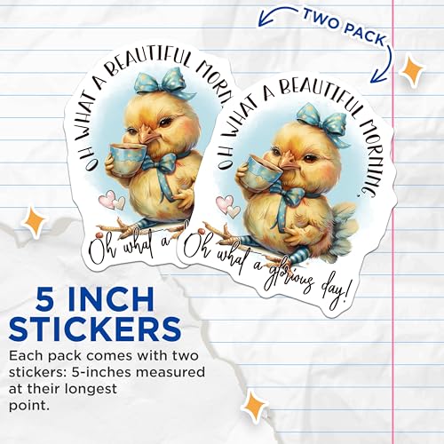 (2 Pack) Cute Chicken Morning Stickers - Adorable Animal Design - Inspirational Quotes Stickers - 5" On Longest Side - Sticks to Smooth Flat Surfaces - Made in USA - BMCS4363