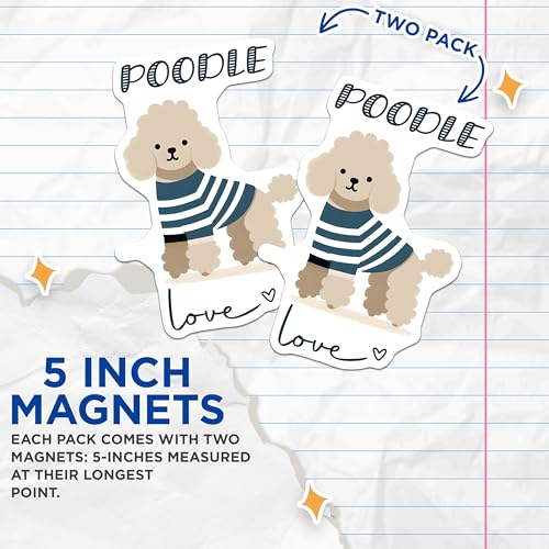 (2 Pack) Poodle Love Magnets - Cute Puppy Decor - Fridge Magnets for Dog Lovers - 5" On Longest Side - for Cars, Fridges, Toolboxes - Made in USA - MAG7307
