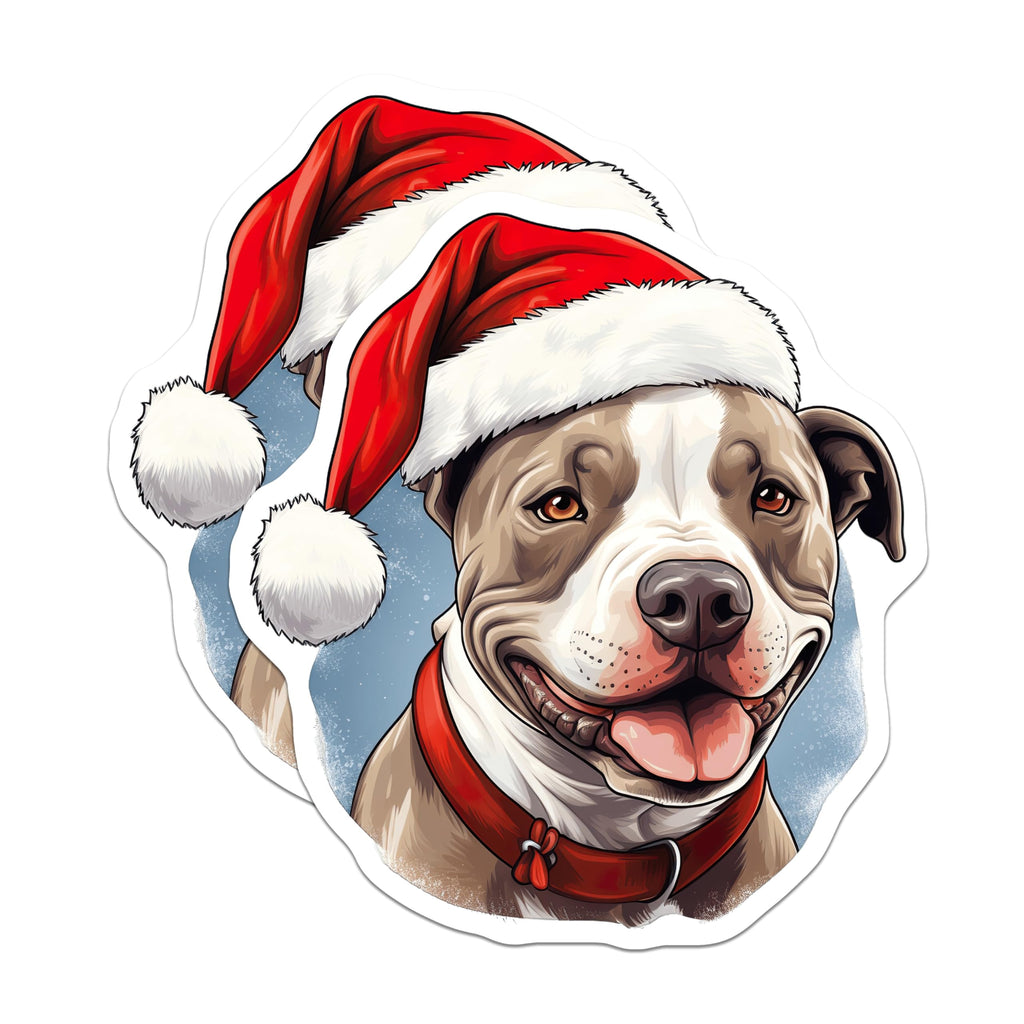 (2 Pack) Pitbull Christmas Magnets - Santa Hat Dog Refrigerator Decor - Festive Pet Animal Holiday Decoration - 5 Inches On Longest Side - Thick Durable Magnet - Made in USA - MAG23449