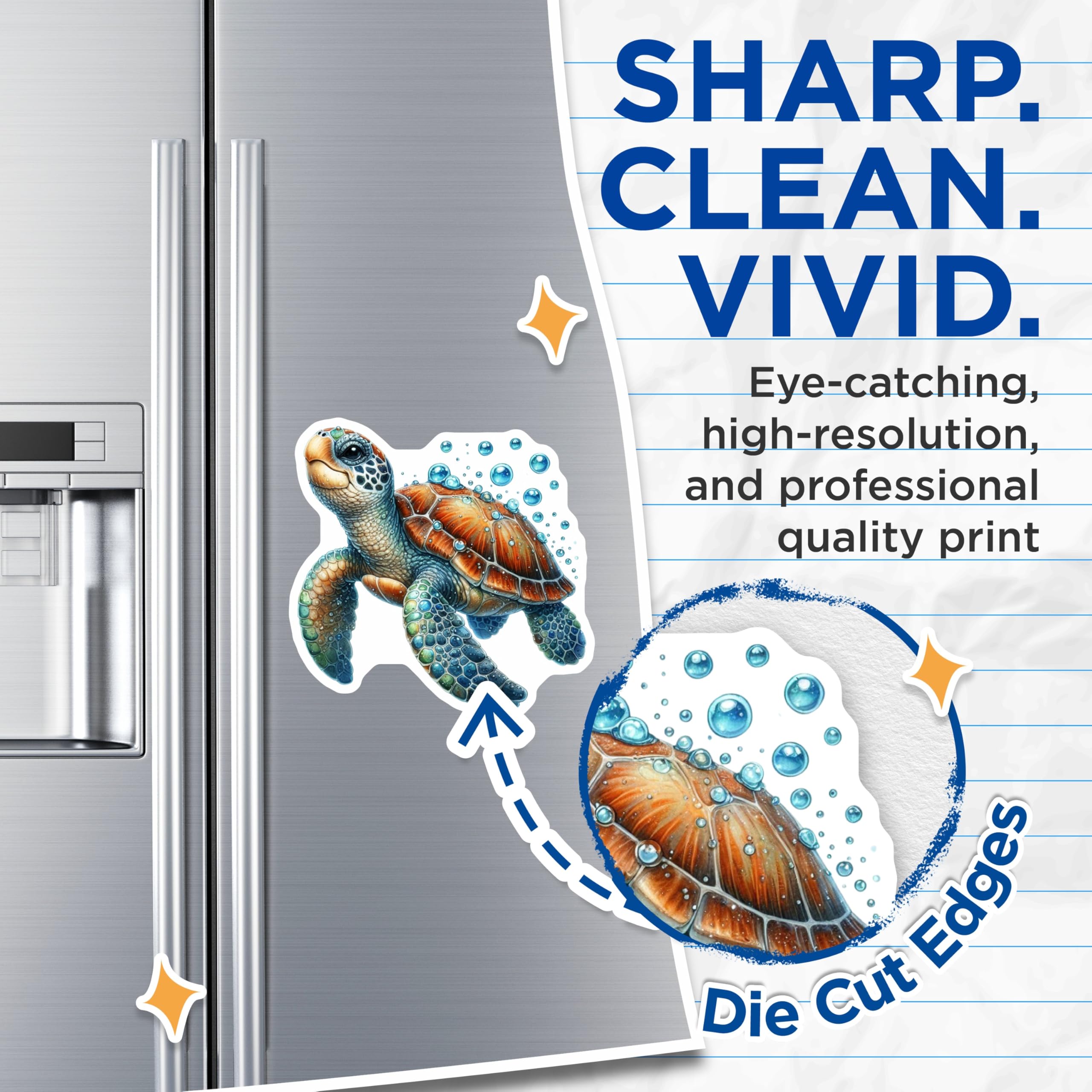(2 Pack) Charming Sea Turtle Magnets - Aquatic Life Scene - Underwater Ocean Bubbles Art - Refrigerator Locker Home Accent - 5 Inches On Longest Side - Thick Durable Magnet - Made in USA - MAG20351