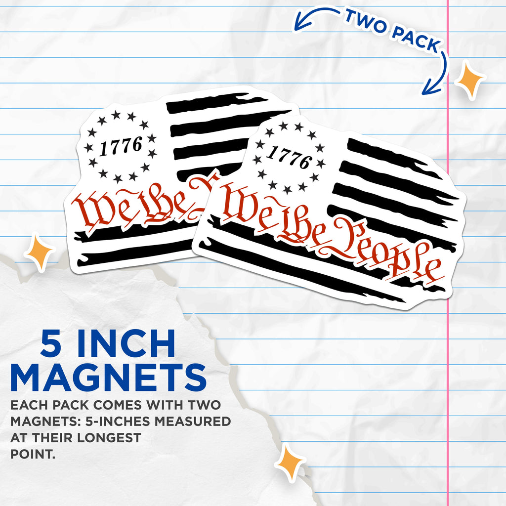 (2 Pack) We the People Magnets - 1776 US Constitution - Patriotic Americana - Fridge Locker Accessory - 5 Inches On Longest Side - Thick Durable Magnet - Made in USA - MAG37175