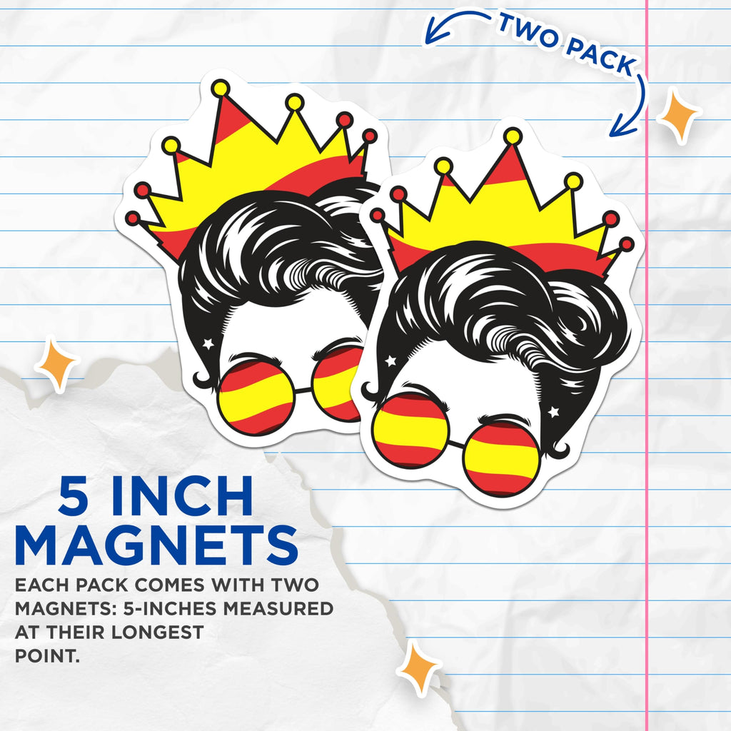 (2 Pack) Spain Queen Magnets - Spanish Flag Art - Royal Decor - 5" On Longest Side - Premium Magnet - for Cars, Refrigerators, Toolboxes, Lockers - Made in USA - MAG17450