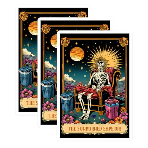 (3 Pack) Sunburned Emperor Decals - Skeleton Art - Relaxing Skull Decal - 3 Inches On Longest Side - Easy Peel & Apply - Made in USA - 3MCS0028