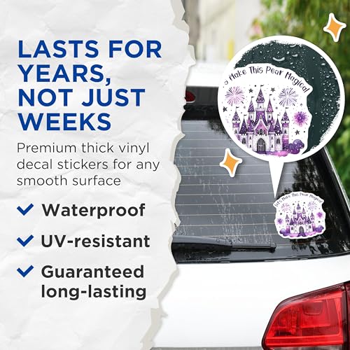 (2 Pack) Let's Make This Pear Magical Stickers - Castle - Cute Magical Quote for Kids - 5" On Longest Side - Sticks to Smooth Flat Surfaces - Made in USA - BMCS8059