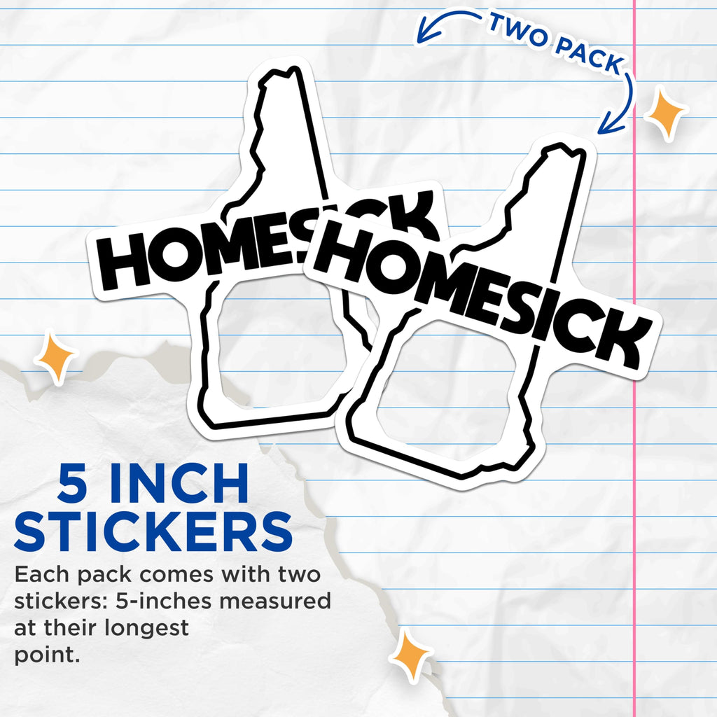(2 Pack) Vermont Homesick Stickers - VT State Outline - New England Travel Souvenir - 5" On Longest Side - Sticks to Smooth Flat Surfaces - Made in USA - BMCS21641