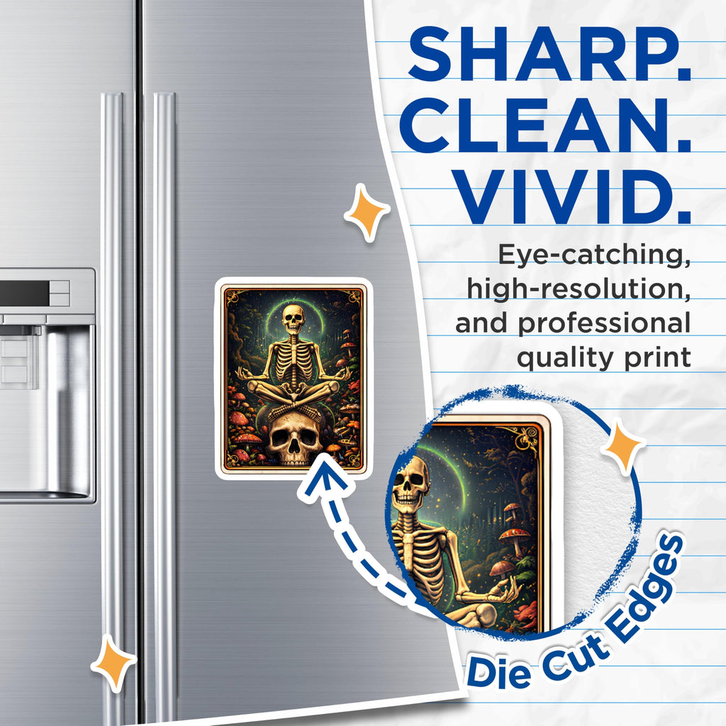 (2 Pack) Skeleton Yoga Magnets - Mushroom Forest Decor - Spooky Skull Fridge Magnets - 5" On Longest Side - Premium Magnet - for Cars, Refrigerators, Toolboxes, Lockers - Made in USA - MAG15235