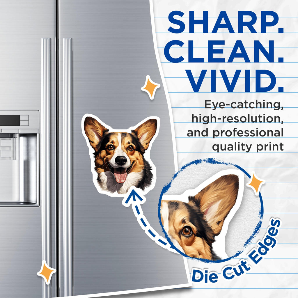 (2 Pack) Happy Corgi Dog Magnets - Cute Pet Lover Refrigerator Decor - Dog Mom Kitchen Office Locker Accessories - 5 Inches On Longest Side - Thick Durable Magnet - Made in USA - MAG29443