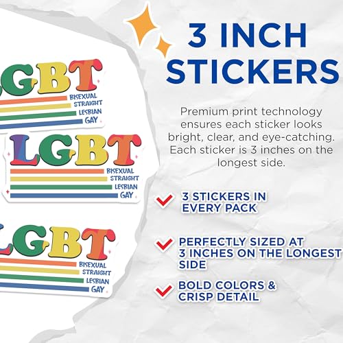 (3 Pack) LGBT Pride Decals - Bisexual Gay Lesbian - Straight Decal- 3 Inches On Longest Side - Easy Peel & Apply - Made in USA - 3MCS5352