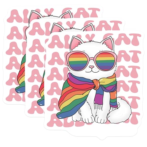 (3 Pack) LGBT Cat Decals - Pride Cat Sticker - Laptop Decals- 3 Inches On Longest Side - Easy Peel & Apply - Made in USA - 3MCS5603