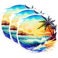 (3 Pack) Tropical Beach Decals - Palm Tree - Ocean Wave Stickers - 3 Inches On Longest Side - Easy Peel & Apply - Made in USA - 3MCS8030