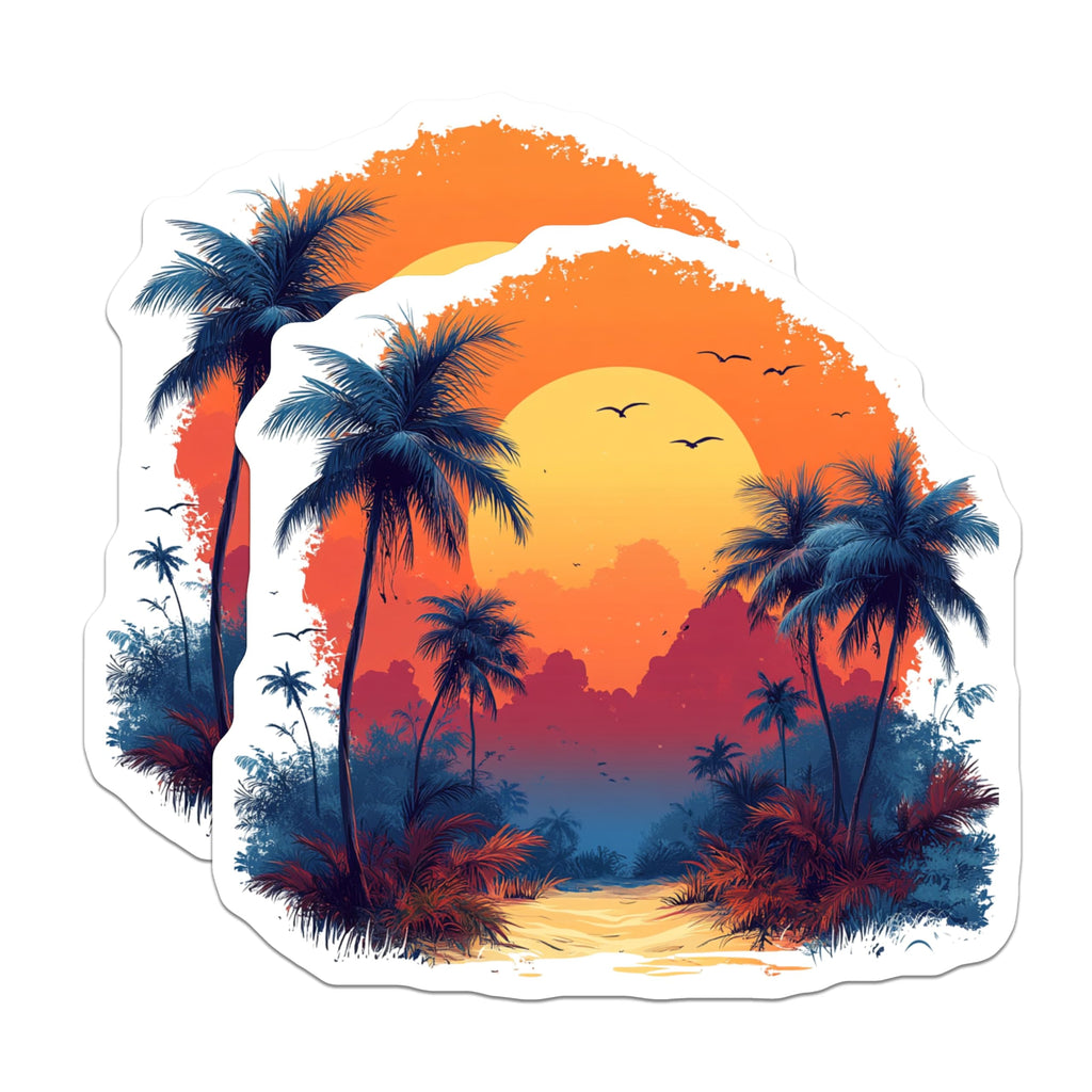 (2 Pack) Tropical Sunset Magnets - Palm Tree Magnets - Beach Vibe Fridge Art - 5 Inches On Longest Side - Thick Durable Magnet - Made in USA - MAG25207