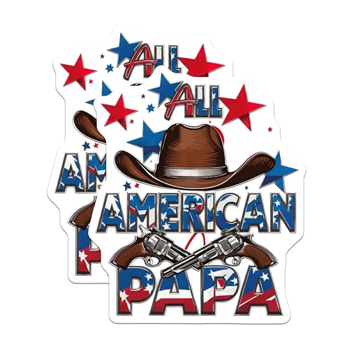 (2 Pack) All American Papa Stickers - Cowboy Hat - Star Guns - 5" On Longest Side - Sticks to Smooth Flat Surfaces - Made in USA - BMCS8498