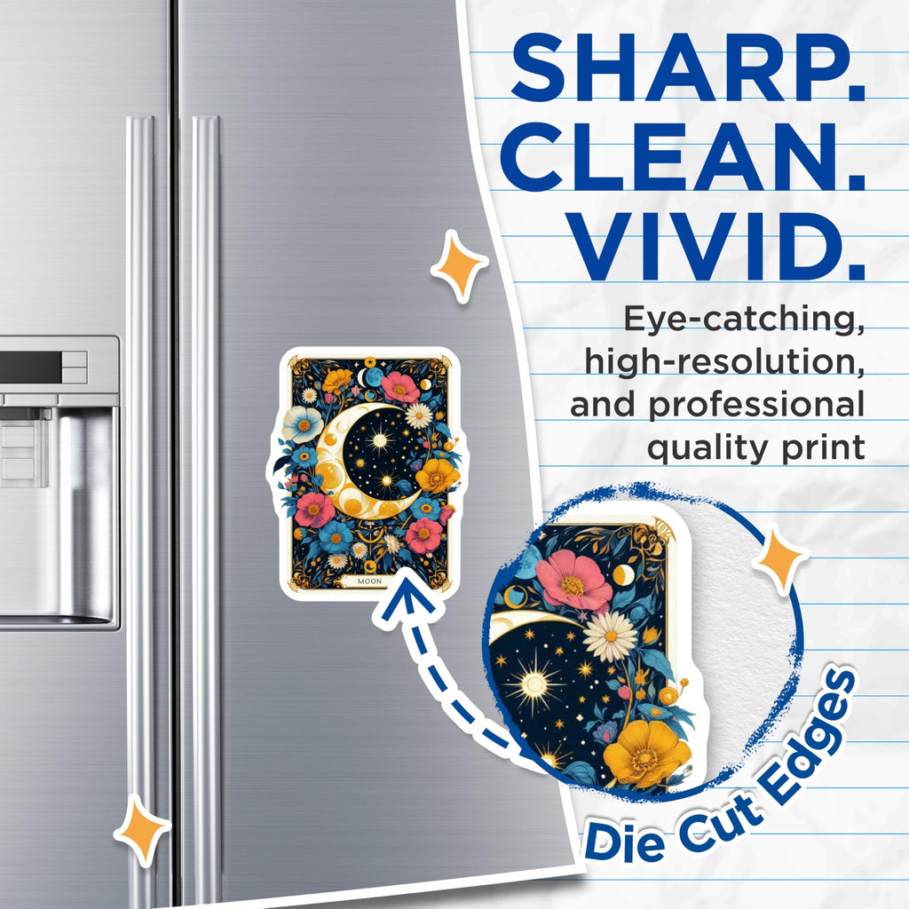 (2 Pack) Celestial Moon Magnets - Enchanting Floral Art - Mystical Night Sky Decor - Tarot Card Aesthetic Fridge Magnets - 5 Inches On Longest Side - Thick Durable Magnet - Made in USA - MAG23183