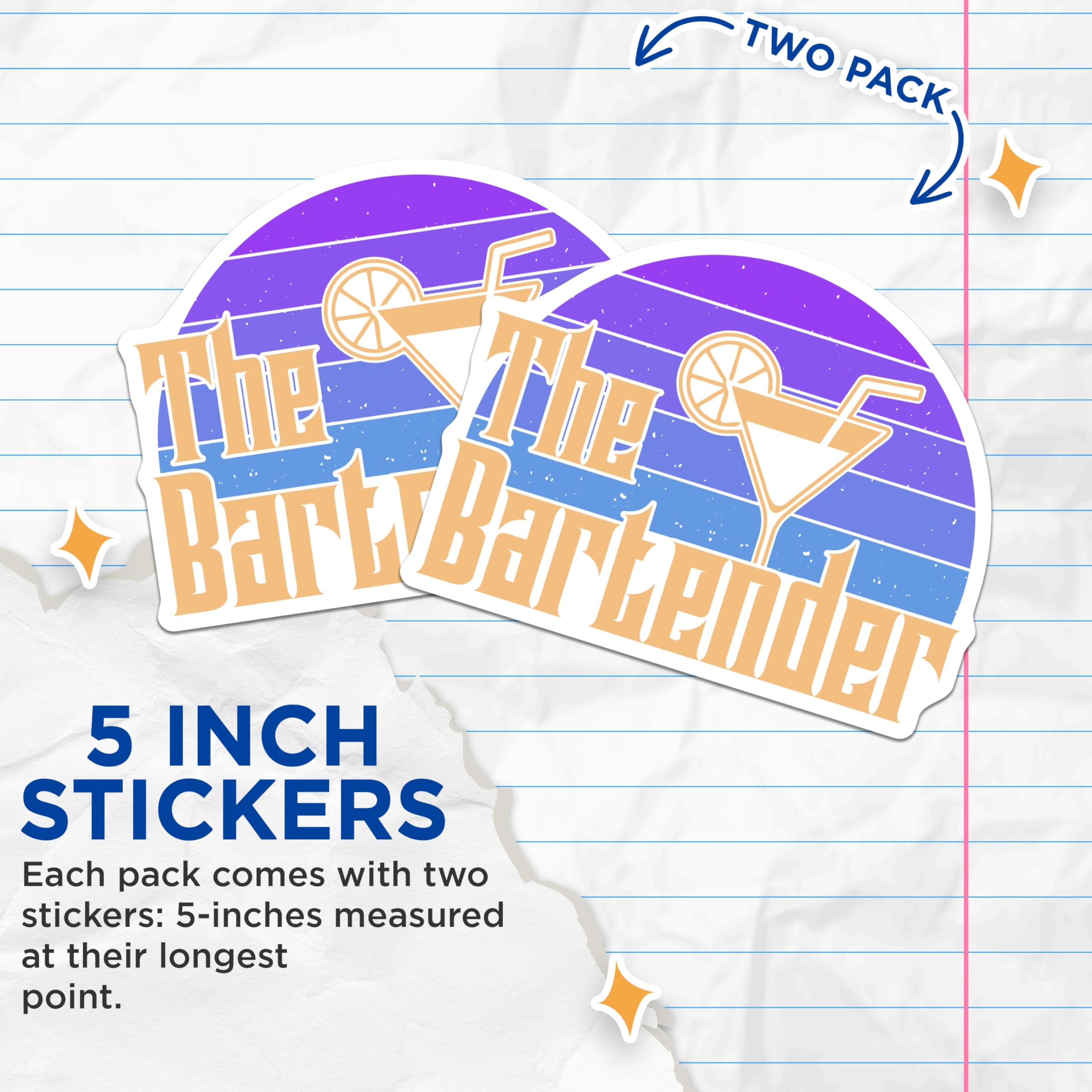 (2 Pack) Bartender Stickers - Cocktail Lover Decals - Mixologist Stickers - 5" On Longest Side - Sticks to Smooth Flat Surfaces - Made in USA - BMCS18120