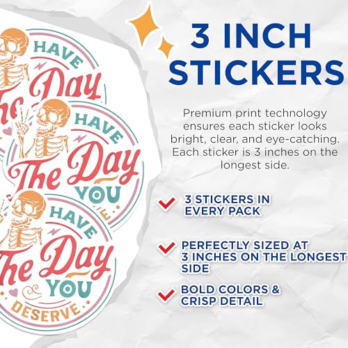 (3 Pack) Have The Day Decals - Skeleton Peace Sign - Positive Affirmation Decals - 3 Inches On Longest Side - Easy Peel & Apply - Made in USA - 3MCS0523