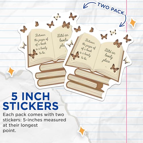 (2 Pack) Book Lover Stickers - Reading Quote - Butterfly Book Decal - 5" On Longest Side - Sticks to Smooth Flat Surfaces - Made in USA - BMCS6540