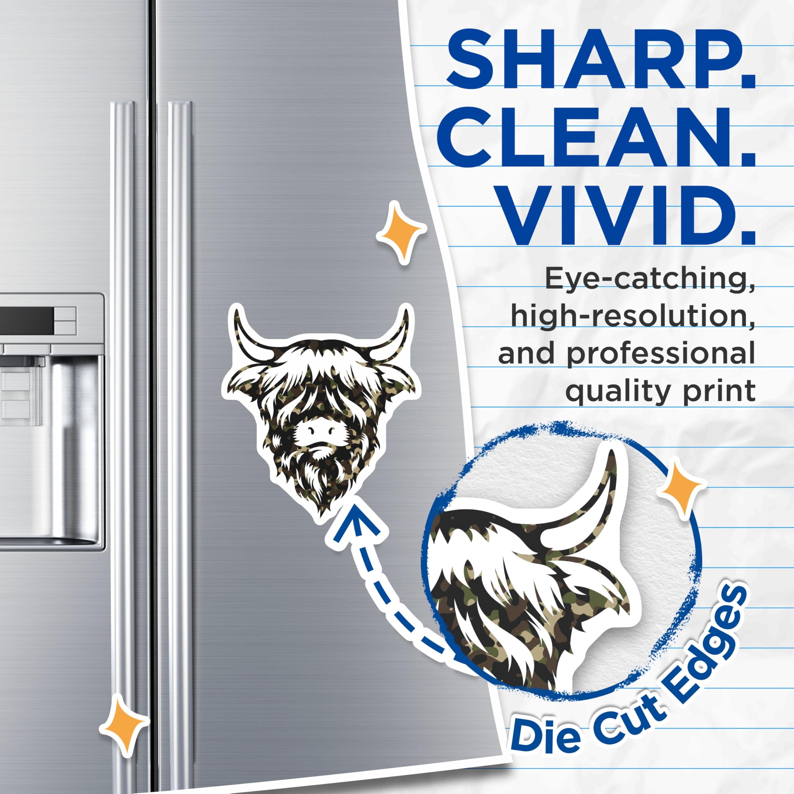 (2 Pack) Highland Cow Magnets - Camo Cattle Design - Farm Animal Fridge Decor - 5" On Longest Side - Premium Magnet - for Cars, Refrigerators, Toolboxes, Lockers - Made in USA - MAG18059